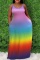 Rainbow Color Sexy Print Patchwork Spaghetti Strap Straight Plus Size Dresses