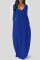 Blue Fashion Casual Solid Pocket V Neck Long Sleeve Dresses