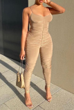 Grey Sexy Solid Patchwork Spaghetti Strap Skinny Jumpsuits