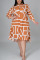 Orange Casual Print Split Joint Turndown Collar Shirt Dress Plus Size Dresses