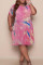 Pink Fashion Casual Plus Size Print Basic O Neck Short Sleeve Dress