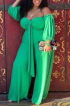 Green Casual Solid Bandage Split Joint Strapless Plus Size Jumpsuits