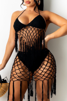 Black Sexy Solid Hollowed Out Split Joint Swimwears