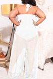 White Sexy Solid Bandage Patchwork Halter Plus Size Jumpsuits