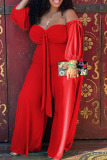 Red Casual Solid Bandage Split Joint Strapless Plus Size Jumpsuits