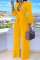 Yellow Casual Solid Split Joint Turndown Collar Straight Jumpsuits