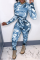 Blue Sexy Camouflage Print Patchwork Half A Turtleneck Skinny Jumpsuits