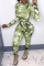 Green Sexy Camouflage Print Patchwork Half A Turtleneck Skinny Jumpsuits