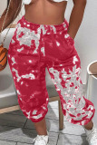 Red Casual Print Patchwork Straight High Waist Straight Positioning Print Bottoms