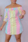 Pink Yellow Casual Striped Split Joint Off the Shoulder Straight Dresses