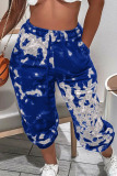 Blue Casual Print Patchwork Straight High Waist Straight Positioning Print Bottoms