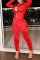 Red Casual Solid Split Joint Turndown Collar Long Sleeve Two Pieces