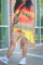 Rainbow Color Sexy Patchwork Print asymmetrical Straight Long Sleeve Two Pieces