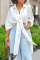 White Casual Solid High Opening Turndown Collar Shirt Dress Dresses