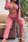 Pink Casual Solid Patchwork Frenulum V Neck Long Sleeve Two Pieces