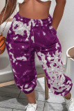 Purple Casual Print Patchwork Straight High Waist Straight Positioning Print Bottoms