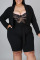 Black Casual Solid Split Joint Turn-back Collar Plus Size Two Pieces