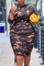 Camouflage Casual Camouflage Print Patchwork Draw String Fold O Neck Pencil Skirt Plus Size Dresses