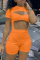 Tangerine Red Sexy Solid Hollowed Out Half A Turtleneck Short Sleeve Two Pieces