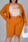 Tangerine Red Casual Solid Split Joint Turn-back Collar Plus Size Two Pieces