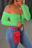 Light Green Sexy Solid Split Joint Off the Shoulder Tops