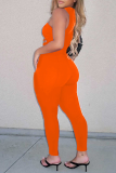 Tangerine Sexy Solid Patchwork Halter Skinny Jumpsuits
