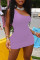 Purple Fashion Sexy Solid Backless One Shoulder Sleeveless Dress