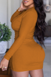 Apricot Sexy Solid V Neck Dresses