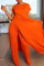 Tangerine Casual Solid Patchwork Slit O Neck Plus Size Two Pieces