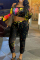 Black Yellow Fashion Casual Print Bandage Backless Scalloped Long Sleeve Two Pieces