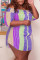 Purple Casual Cute Striped Print Off the Shoulder Straight Plus Size Dresses