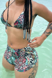 Multi-color Sexy Print Patchwork Draw String Swimwears