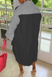 Black Casual Striped Patchwork Turndown Collar Shirt Dress Dresses