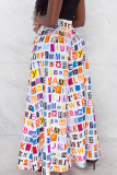 Letter Print Casual Letter Print Patchwork Loose High Waist Wide Leg Full Print Bottoms