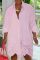 Pink Casual Striped Split Joint Turndown Collar Shirt Dress Dresses