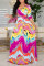 Multicolor Fashion Casual Print Bandage V Neck Long Dress