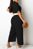 Pink Casual Solid Patchwork Turndown Collar Straight Jumpsuits(Without Belt)