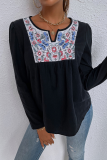 Black Casual Patchwork O Neck Tops