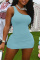 Sky Blue Sexy Casual Solid Backless One Shoulder Sleeveless Dress