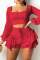 Red Fashion Casual Solid Split Joint Square Collar Long Sleeve Two Pieces