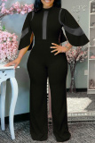 White Fashion Casual Solid Patchwork See-through Half A Turtleneck Regular Jumpsuits