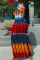 Orange Casual Striped Print Split Joint U Neck Pencil Skirt Dresses