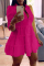 Pink Fashion Casual Solid Turndown Collar Shirt Dress