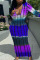 Blue Casual Striped Print Split Joint U Neck Pencil Skirt Dresses