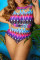 Purple Fashion Sexy Print Hollowed Out Split Joint O Neck Plus Size Swimwear