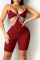 Burgundy Sexy Solid Patchwork Spaghetti Strap Skinny Jumpsuits