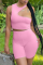 Pink Sexy Solid Hollowed Out O Neck Sleeveless Two Pieces