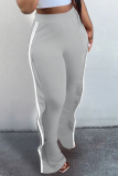 Grey Fashion Casual Patchwork Slit Regular High Waist Trousers