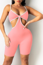 Pink Sexy Solid Split Joint Spaghetti Strap Skinny Jumpsuits
