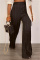 Black Fashion Casual Striped Basic Regular High Waist Trousers